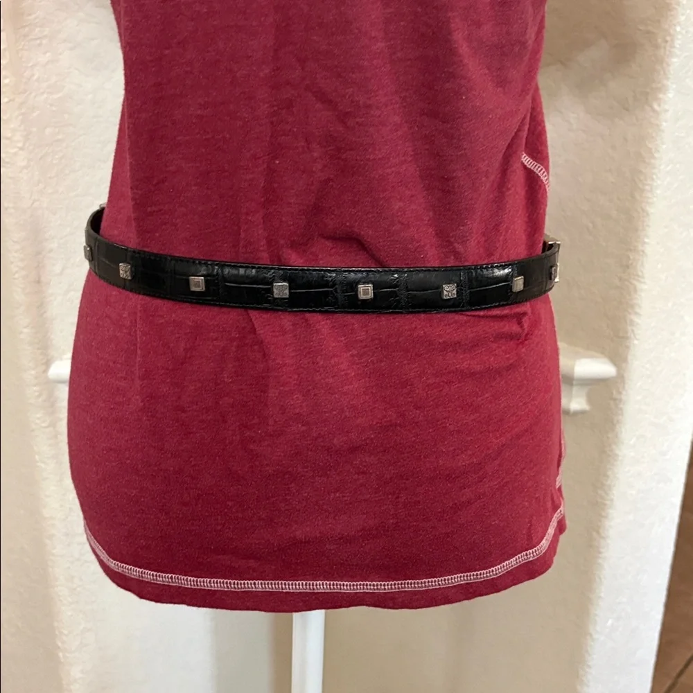 EUC Vintage Brighton black brown croc leather reversible twist belt Size M